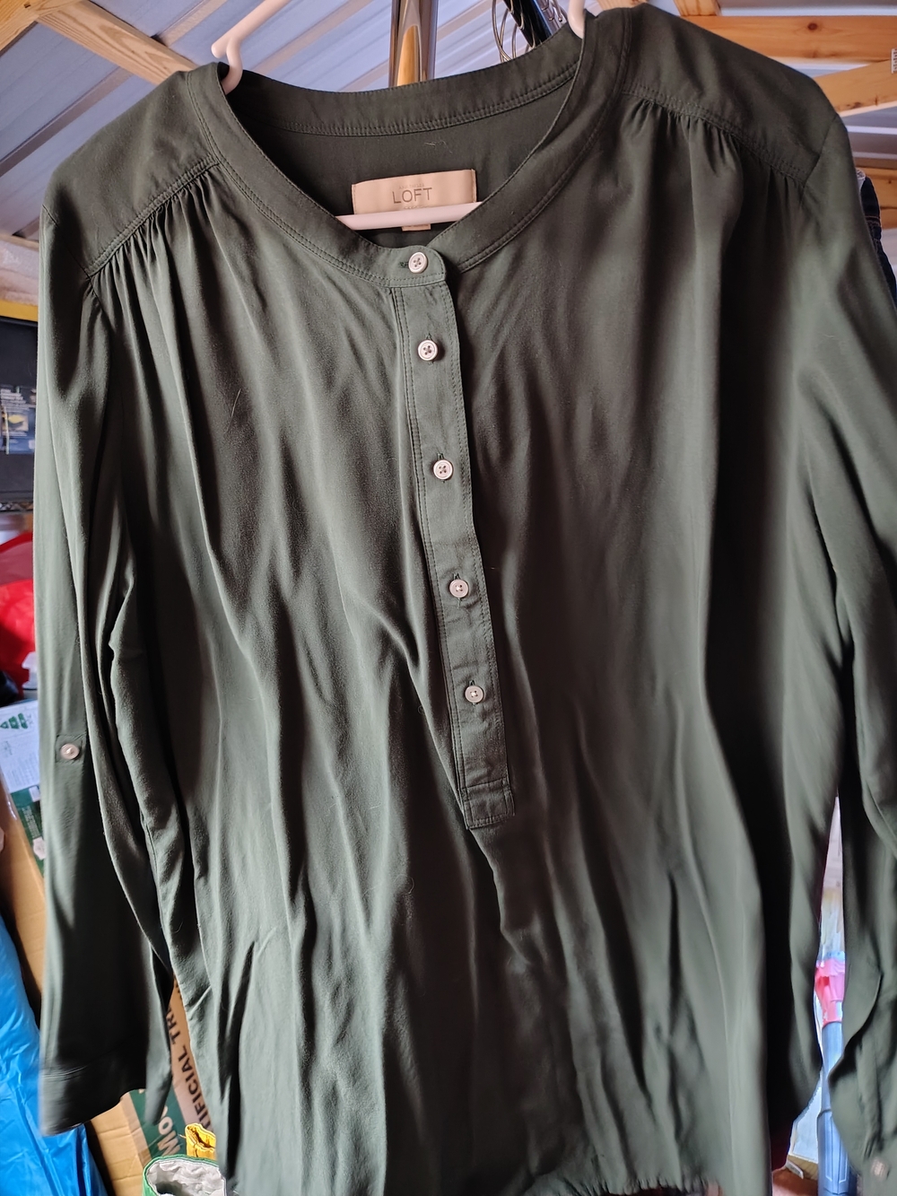 LOFT Olive Green Button-Front Tunic Top